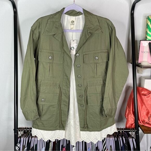 Tiny By Anthropologie Charlie Green Military Eyelet Lace Jacket - Picture 1 of 7